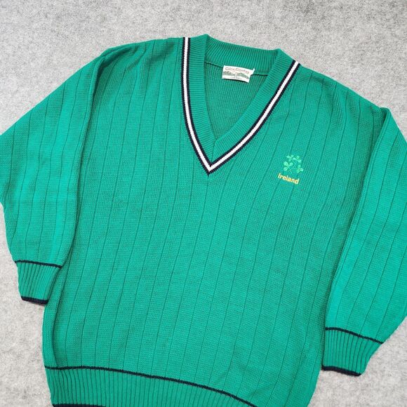 Celtic Country Mens XL Irish Ireland Acrylic Knit Green V Neck Varsity Sweater - Picture 2 of 13